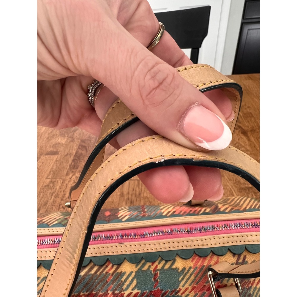 Dooney & Bourke Plaid Coated Canvas Barrel Bag Multicolor Scalloped Trim Satchel - Picture 4 of 16